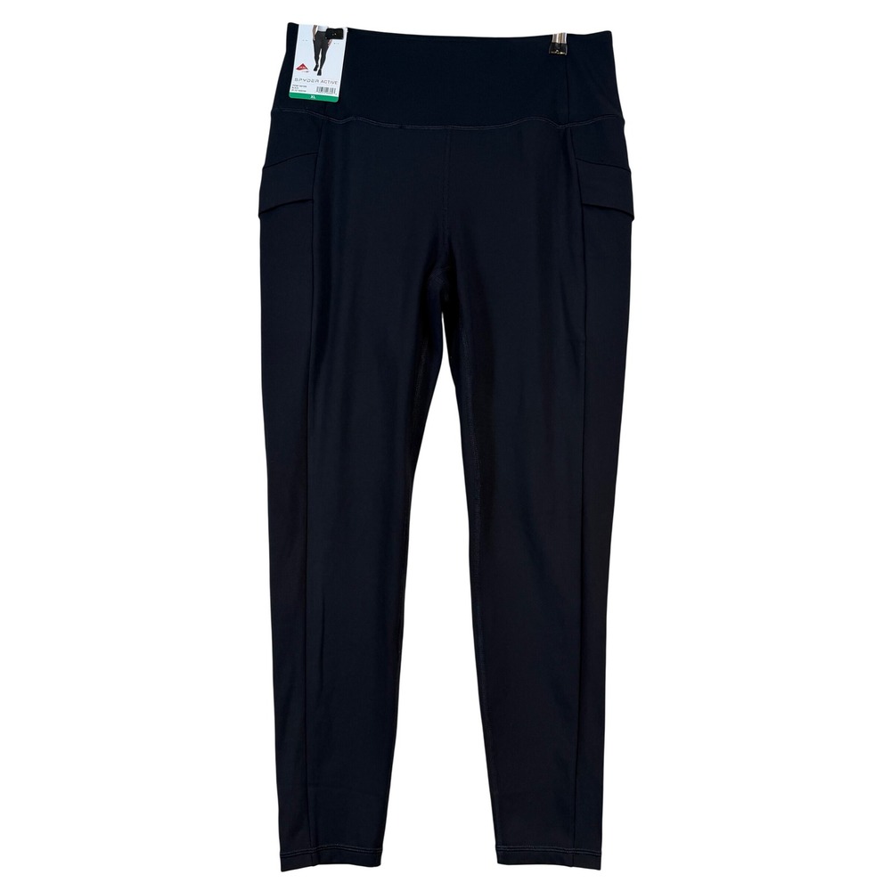 Spyder Active Womens •XL• Black High Rise Leggings Side Pockets Lycra Yoga Gym